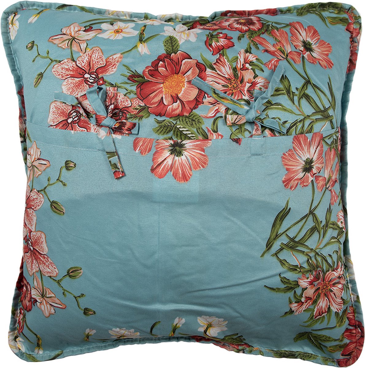 Clayre & Eef Kussenhoes 50x50 cm Blauw Roze Katoen Polyester Bloemen Sierkussenhoes