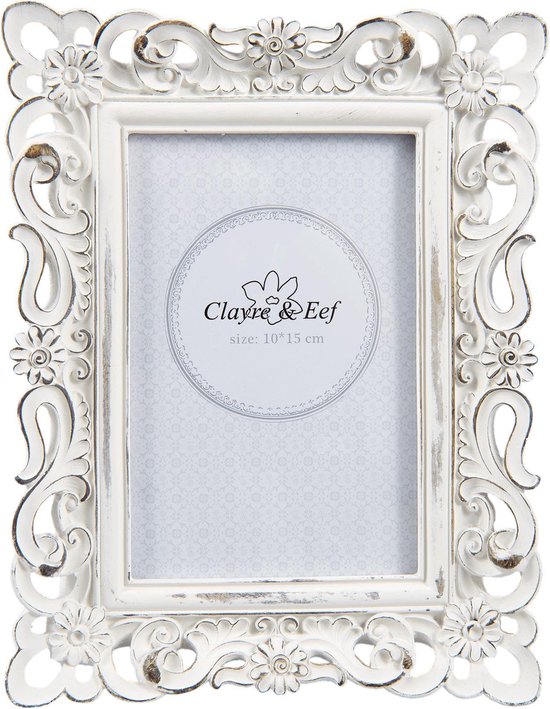 Clayre & Eef Fotolijst 17*2*22 cm / 10*15 cm Wit Kunststof Rechthoek Fotokader Wissellijst Foto Frame