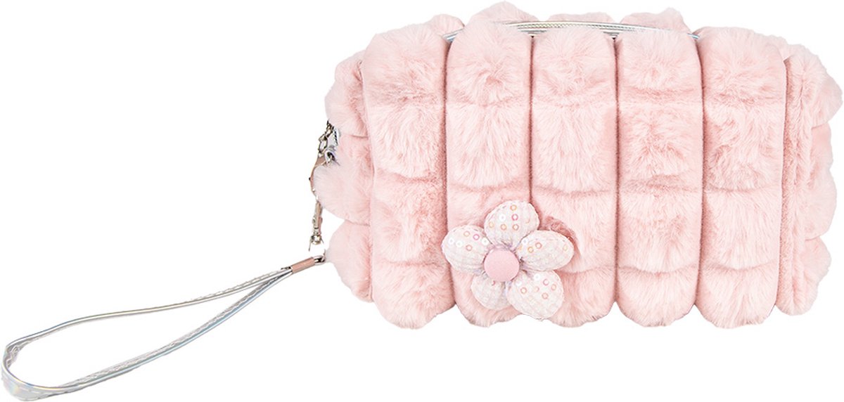 Clayre & Eef Toilettas Dames 18x7x10 cm Roze Synthetisch Bloem Make-Up Tasje