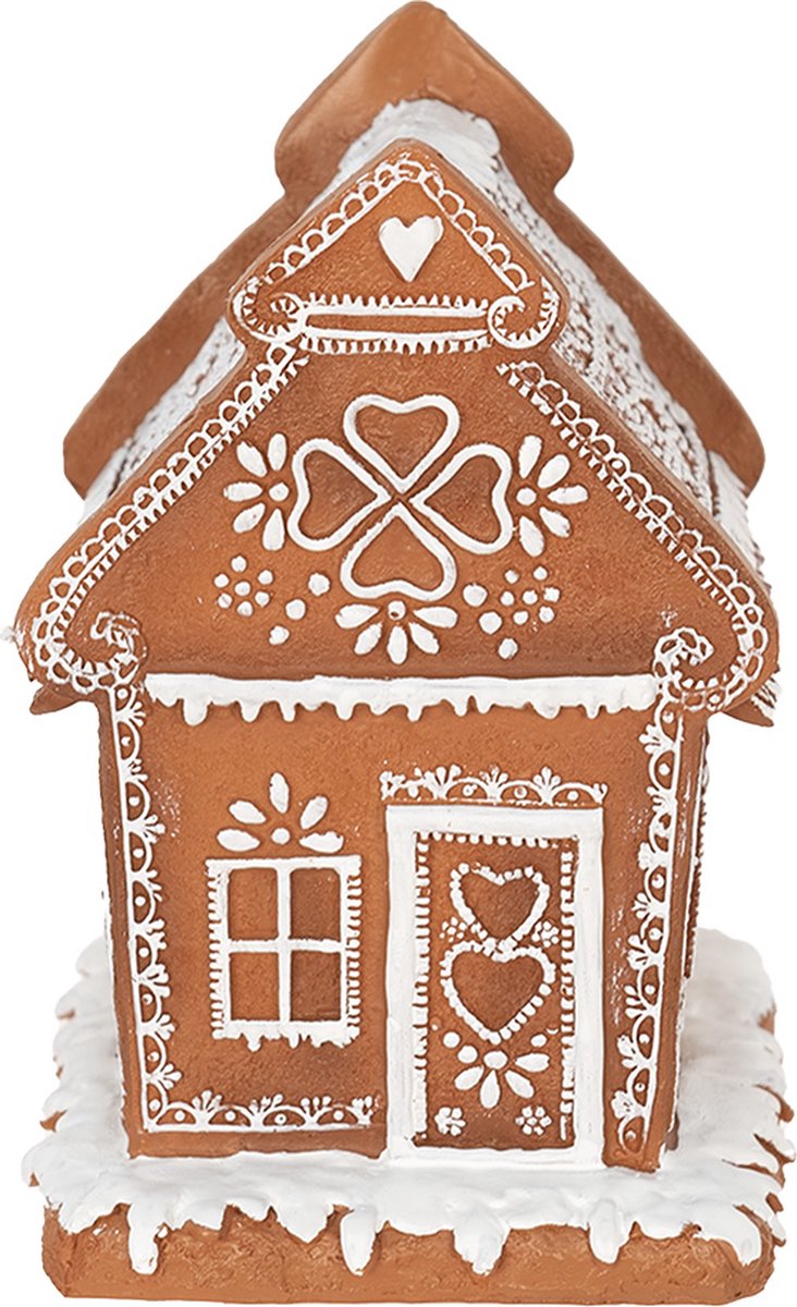 Clayre & Eef Kerstdecoratie met LED-verlichting Huis 17 cm Bruin Polyresin Peperkoekhuisje
