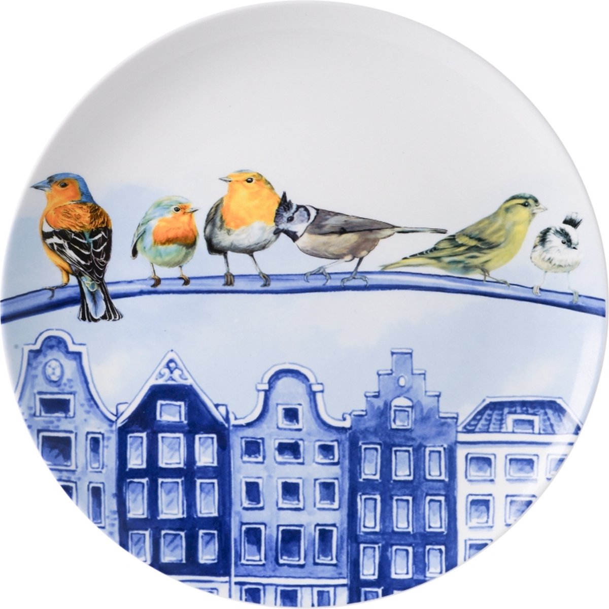 Heinen Delfts Blauw Wandbord Bosvogels In De Stad - Keramiek - Blauw - 27 x 27 x 0 cm (BxHxD)