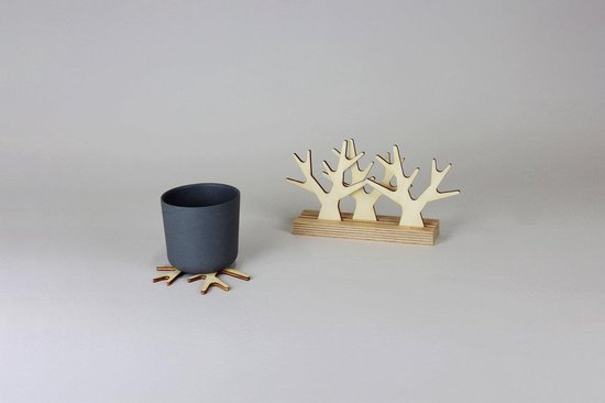Reine Mère Sous Bois - Onderzetters - Hout - Set van 4 met houder