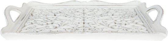 Clayre & Eef Decoratief Dienblad 40*27*4 cm Wit Kunststof Rechthoek Hartjes Serveerschaal