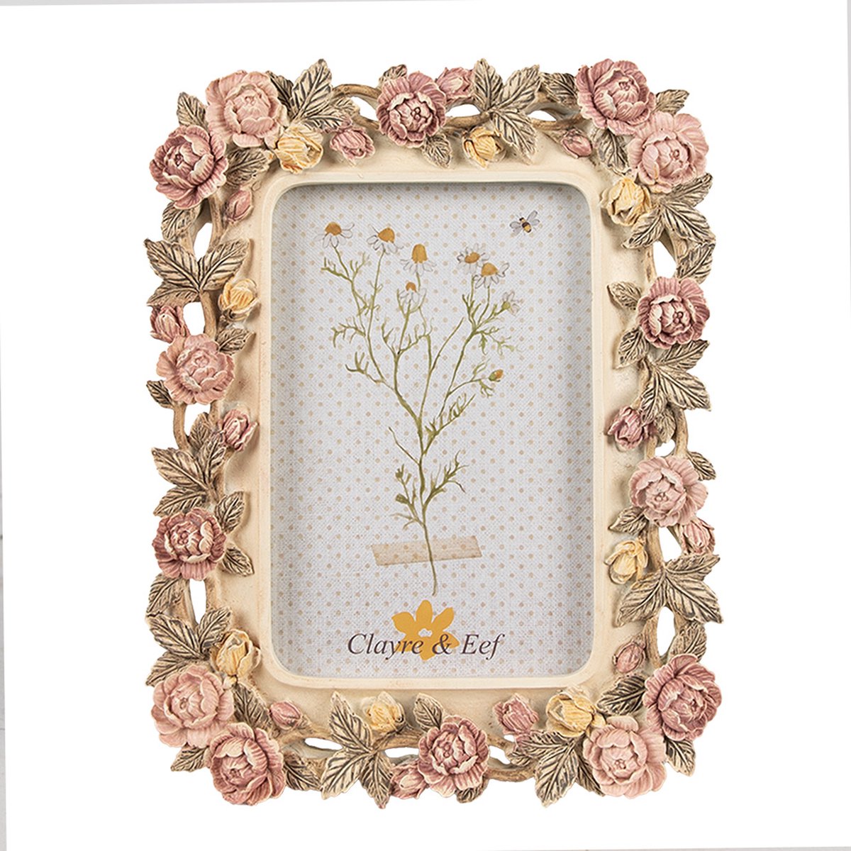 Clayre & Eef Fotolijst 10x15 cm Roze Kunststof Glas Roosjes Fotokader