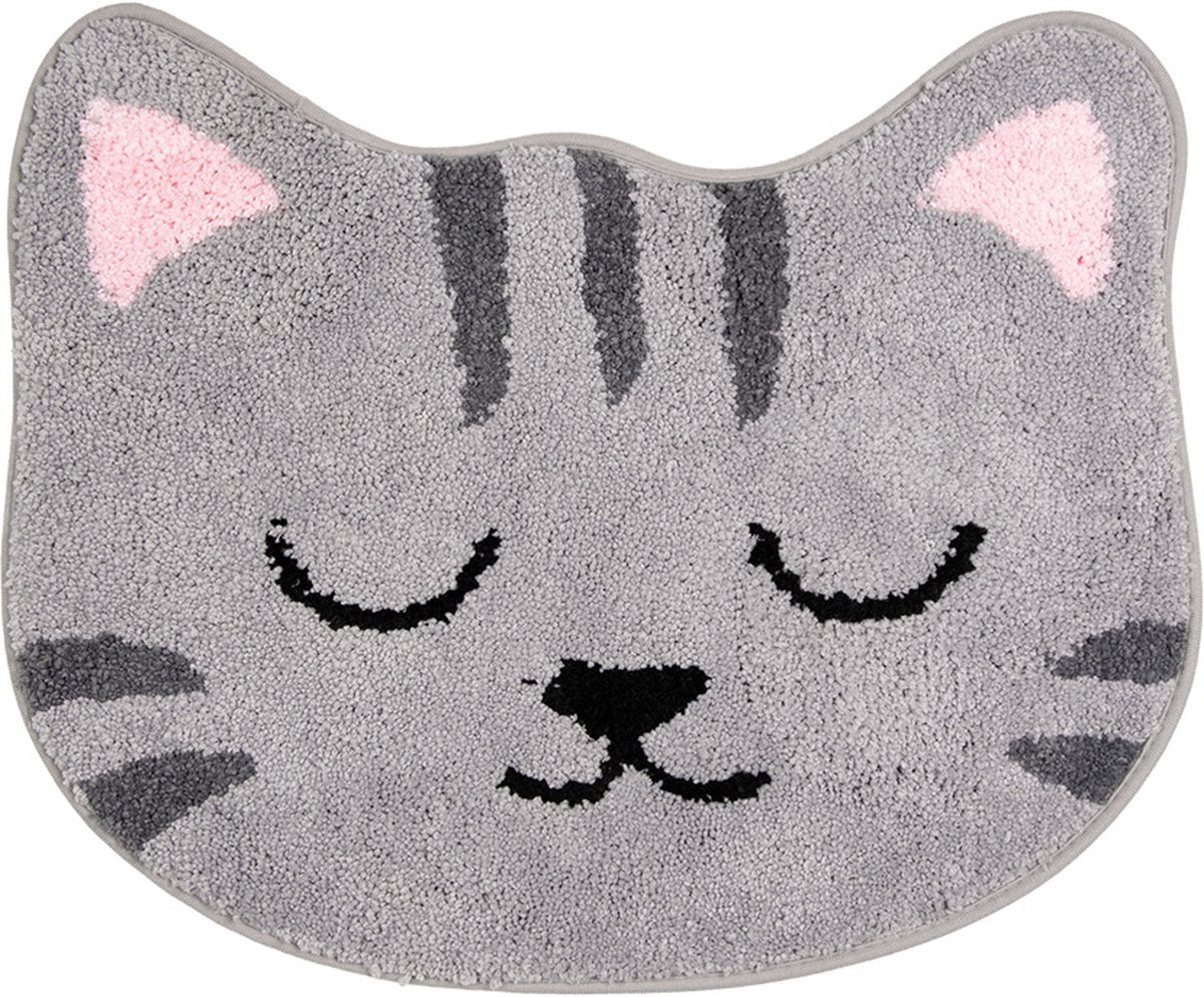 Clayre & Eef Badmat 60x50x1 cm Grijs Polyester Kat