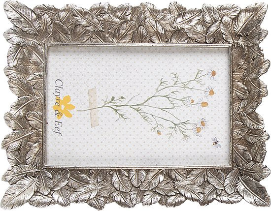 Clayre & Eef Fotolijst 10x15 cm Zilverkleurig Kunststof Blaadjes Fotokader Wissellijst Foto Frame