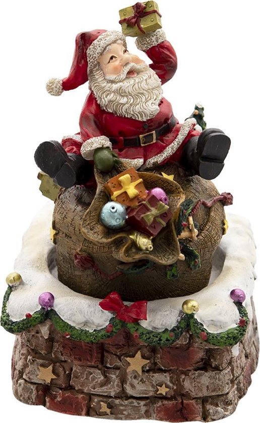 Clayre & Eef | Muziekdoos Kerstman Rood, Bruin ø 10*15 cm | 6PR4736
