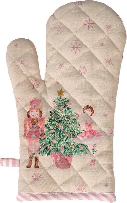 Clayre & Eef Ovenwant 18x30 cm Beige Roze Katoen Notenkraker Ovenhandschoen Cadeau voor haar