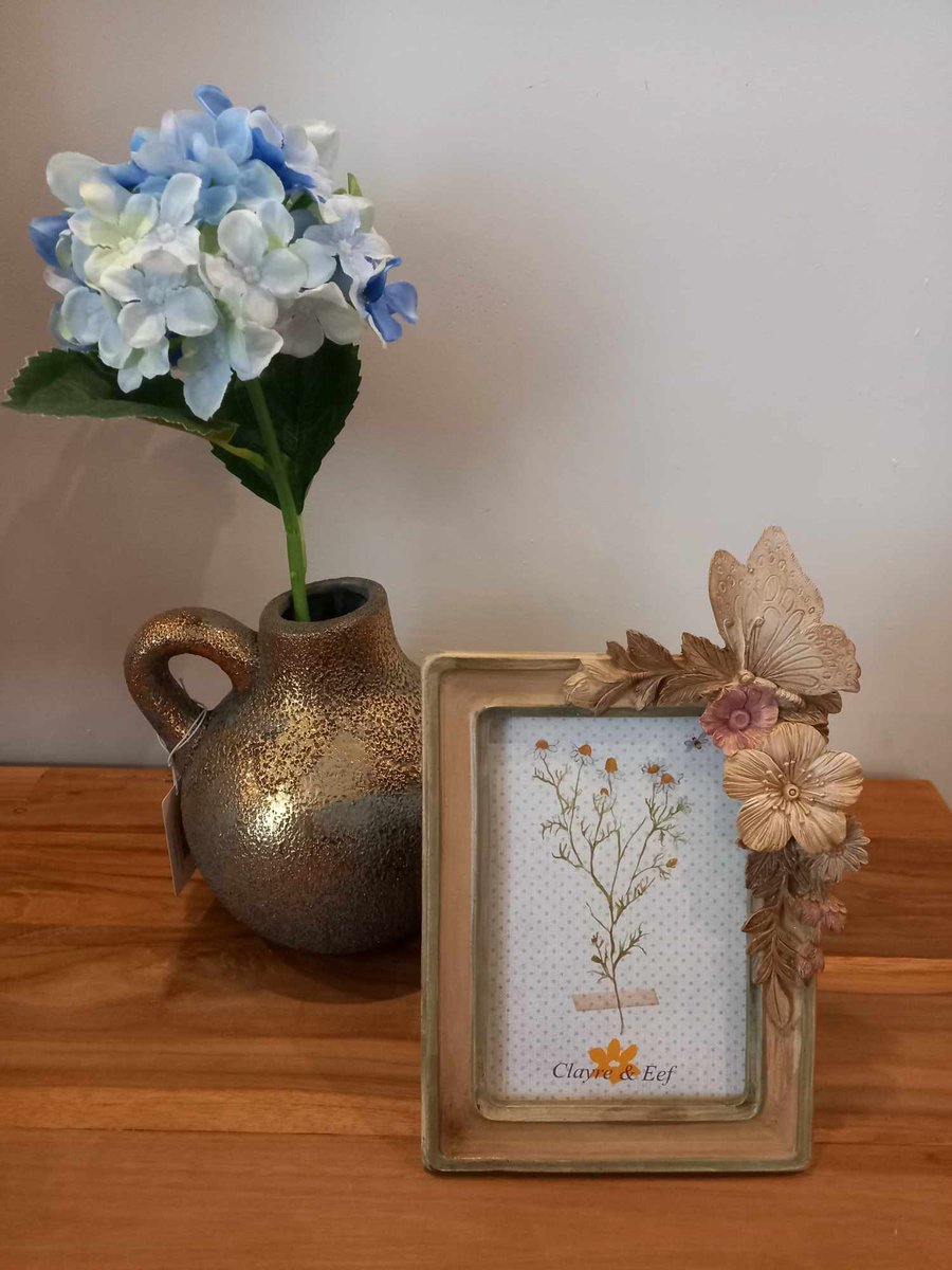 Clayre & Eef Fotolijst 10x15 cm Bruin Beige Kunststof Glas Bloemen Fotokader