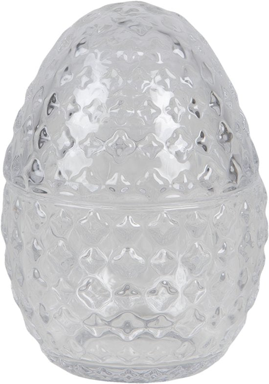 Clayre & Eef Bonbonniere met deksel Ei Ø 9*12 cm Transparant Glas Bonbonschaaltje Bonbonniere Kristal Decoratie Schaal