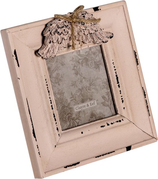 Clayre & Eef Fotolijst 14*2*14 cm / 7*7 cm Roze MDF Glas Vleugels Fotokader Wissellijst Foto Frame