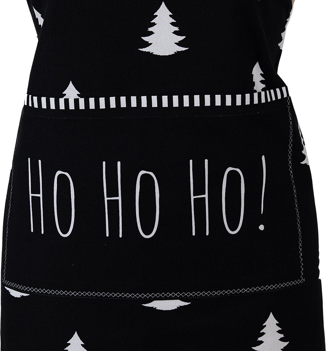 Clayre & Eef Keukenschort 70x85 cm Zwart Wit Katoen Kerstboom Ho Ho Ho ! BBQ Schort