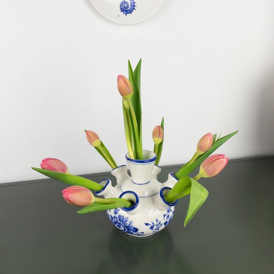 Tulpenvaas bloem | Heinen Delfts Blauw | Delfts blauwe vaas | Tulpenvaas |