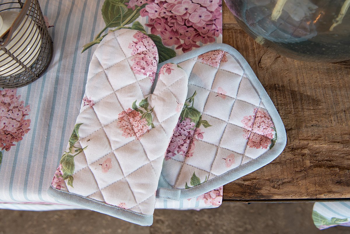 Clayre & Eef Tafelkleed 100x100 cm Blauw Roze Katoen Vierkant Hortensia
