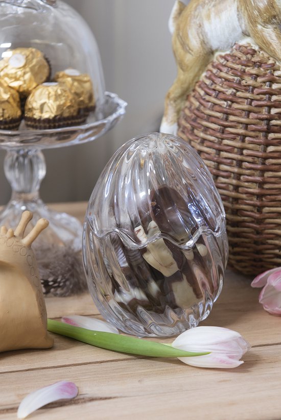 Clayre & Eef Bonbonniere met deksel Ei Ø 9*12 cm Transparant Glas Bonbonschaaltje Bonbonniere Kristal Decoratie Schaal