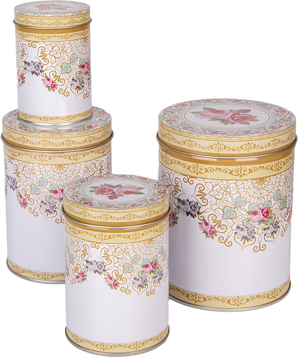 Clayre & Eef Bewaarblik Set van 4 Ø 11 /Ø 9 /Ø 8 /Ø 6 cm Wit Blik