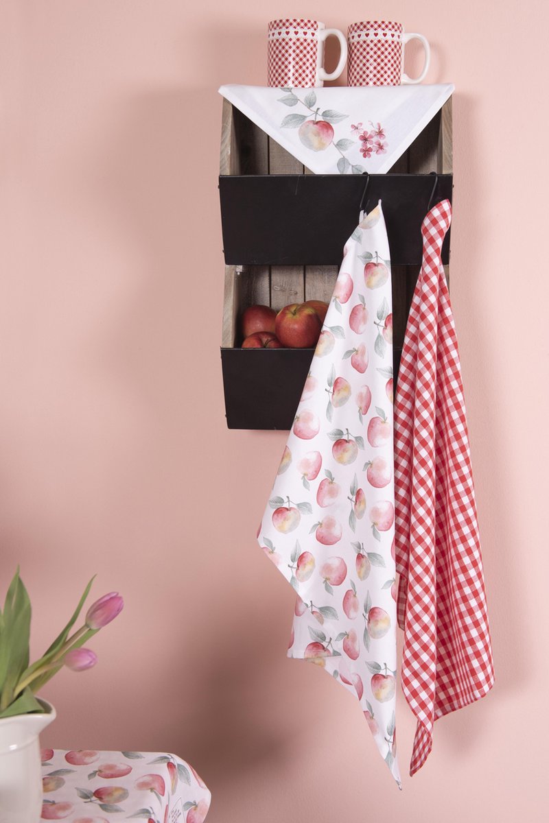 Clayre & Eef Theedoek 50x70 cm Rood Wit Katoen Ruit Keukenhanddoek