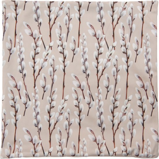 Clayre & Eef Kussenhoes 45*45 cm Beige Bruin Wit Polyester Vierkant Katjestakken Sierkussenhoes