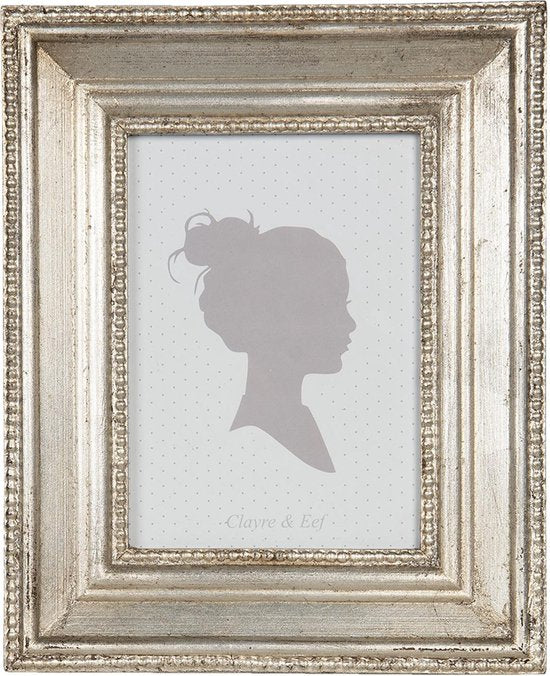 Clayre & Eef Fotolijst 21*3*26 cm / 13*18 cm Zilverkleurig Hout Rechthoek Fotokader Wissellijst Foto Frame