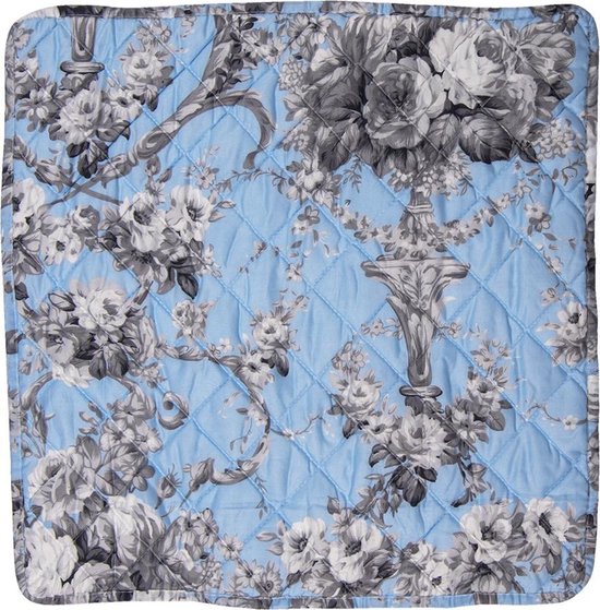 Clayre & Eef Kussenhoes 50*50 cm Blauw Polyester Vierkant Bloemen Sierkussenhoes Kussen hoes