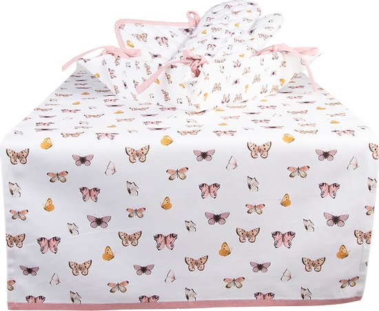 Clayre & Eef Ovenwant 18x30 cm Beige Roze Katoen Vlinders Ovenhandschoen Moederdag cadeau