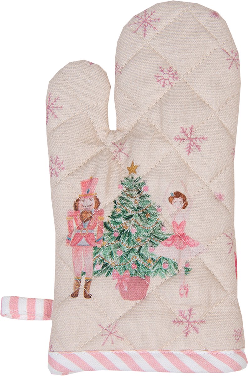 Clayre & Eef Kind Ovenwant 12x21 cm Beige Roze Katoen Notenkraker Ovenhandschoen