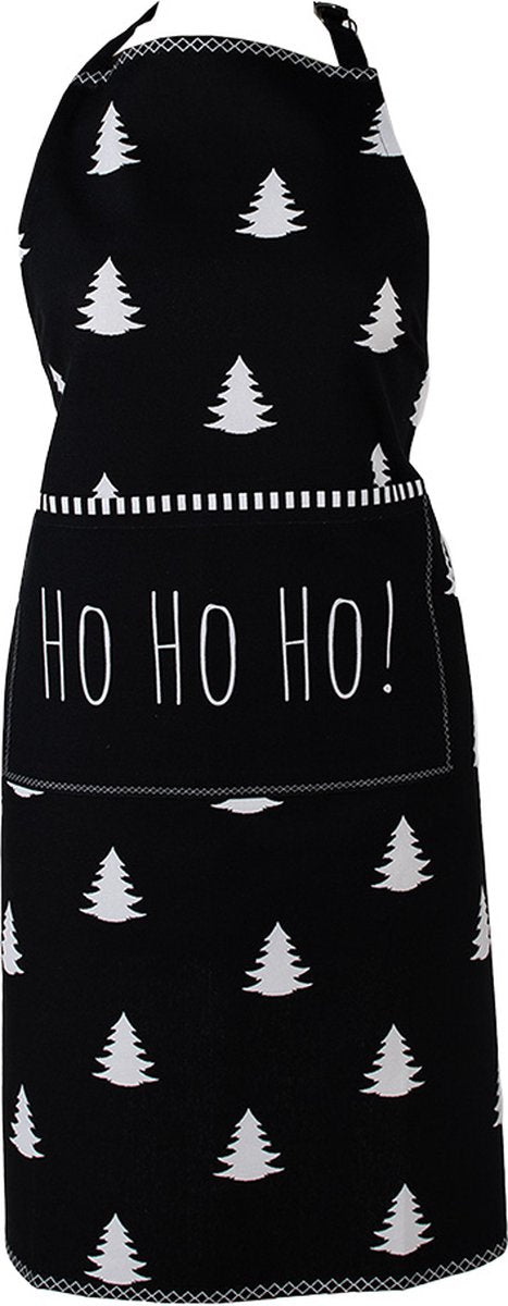 Clayre & Eef Keukenschort 70x85 cm Zwart Wit Katoen Kerstboom Ho Ho Ho ! BBQ Schort