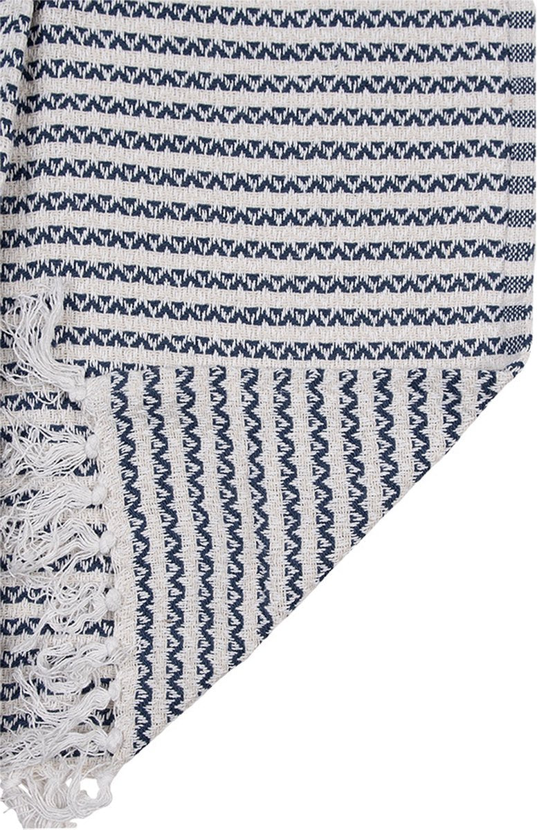 Clayre & Eef Plaid 125x150 cm Beige Blauw Katoen Zigzag Deken