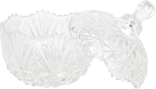 Clayre & Eef Bonbonniere met deksel Ø 10*13 cm Transparant Glas Rond Bonbonschaaltje Bonbonniere Kristal Decoratie Schaal
