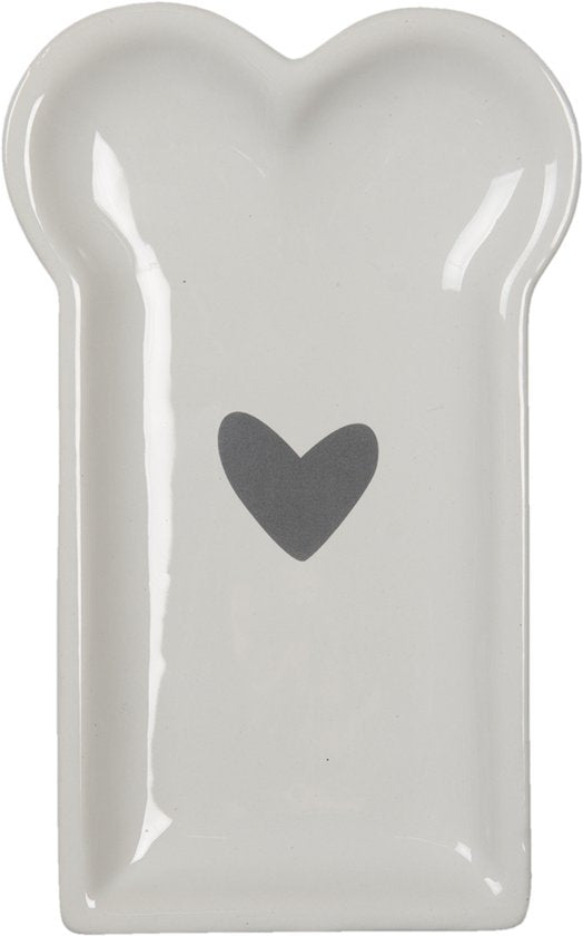 Clayre & Eef Servies Ontbijtbord 10*17*2 cm Wit Zwart Keramiek Hartje Eetbord Klein bord
