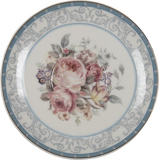 Clayre & Eef Tea for One 16*10*14 cm / 400 ml / 250 ml Blauw Wit Porselein Bloemen Theepot set Cadeau voor haar Theepot met Kopje