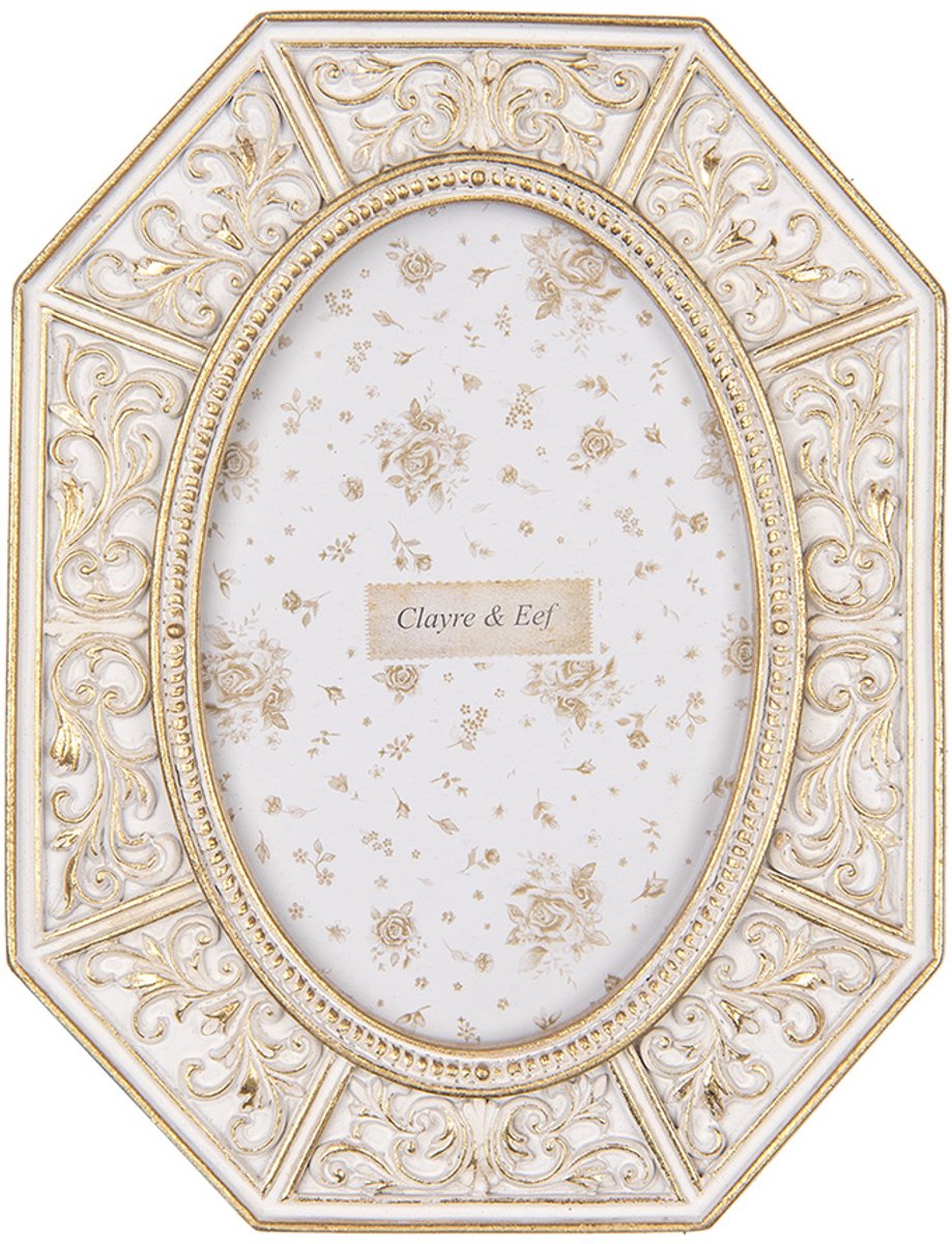 Clayre & Eef Fotolijst 10x15 cm Wit Goudkleurig Kunststof Glas