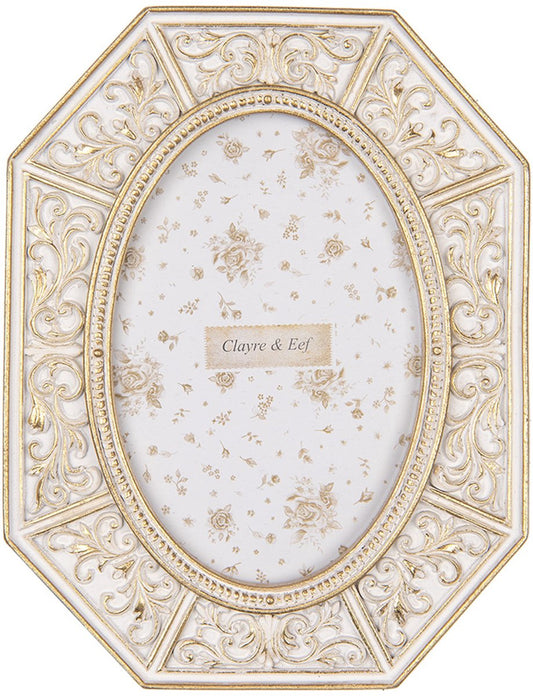 Clayre & Eef Fotolijst 10x15 cm Wit Goudkleurig Kunststof Glas