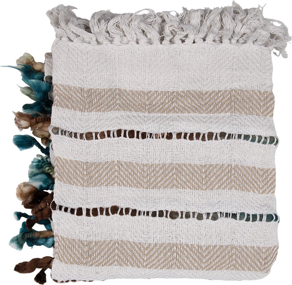 Clayre & Eef Plaid 125x150 cm Beige Katoen Strepen Deken