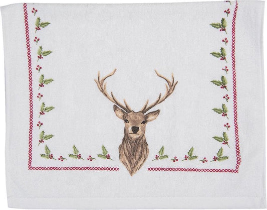 Clayre & Eef Gastendoekje 40x66 cm Beige Bruin Katoen Rechthoek Hert Toilet Handdoek Kleine Handdoek