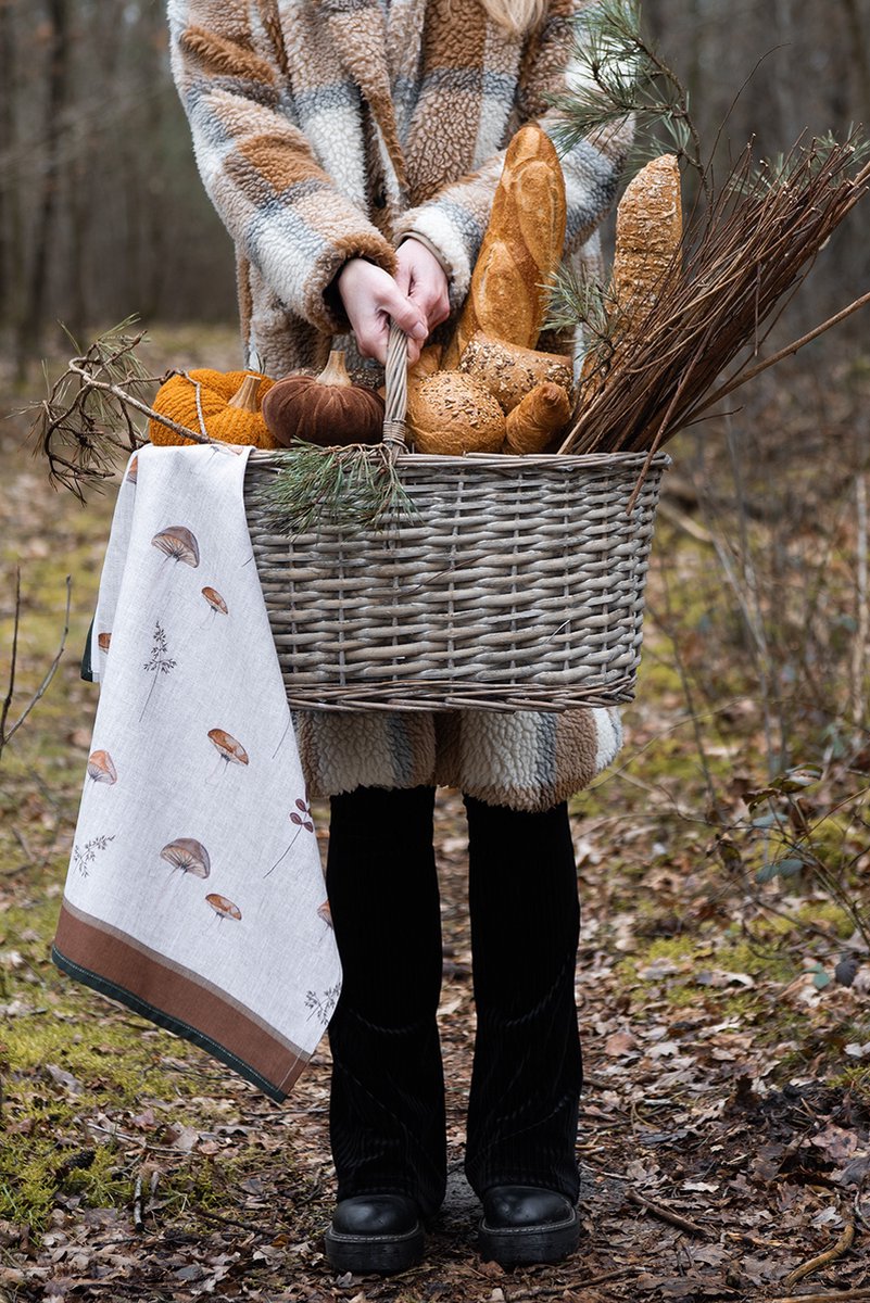 Clayre & Eef Theedoek 50x70 cm Beige Katoen Paddenstoelen Keukenhanddoek