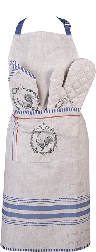 Clayre & Eef Keukenschort 70x85 cm Beige Katoen Haan BBQ Schort Cadeau voor haar Kookschort