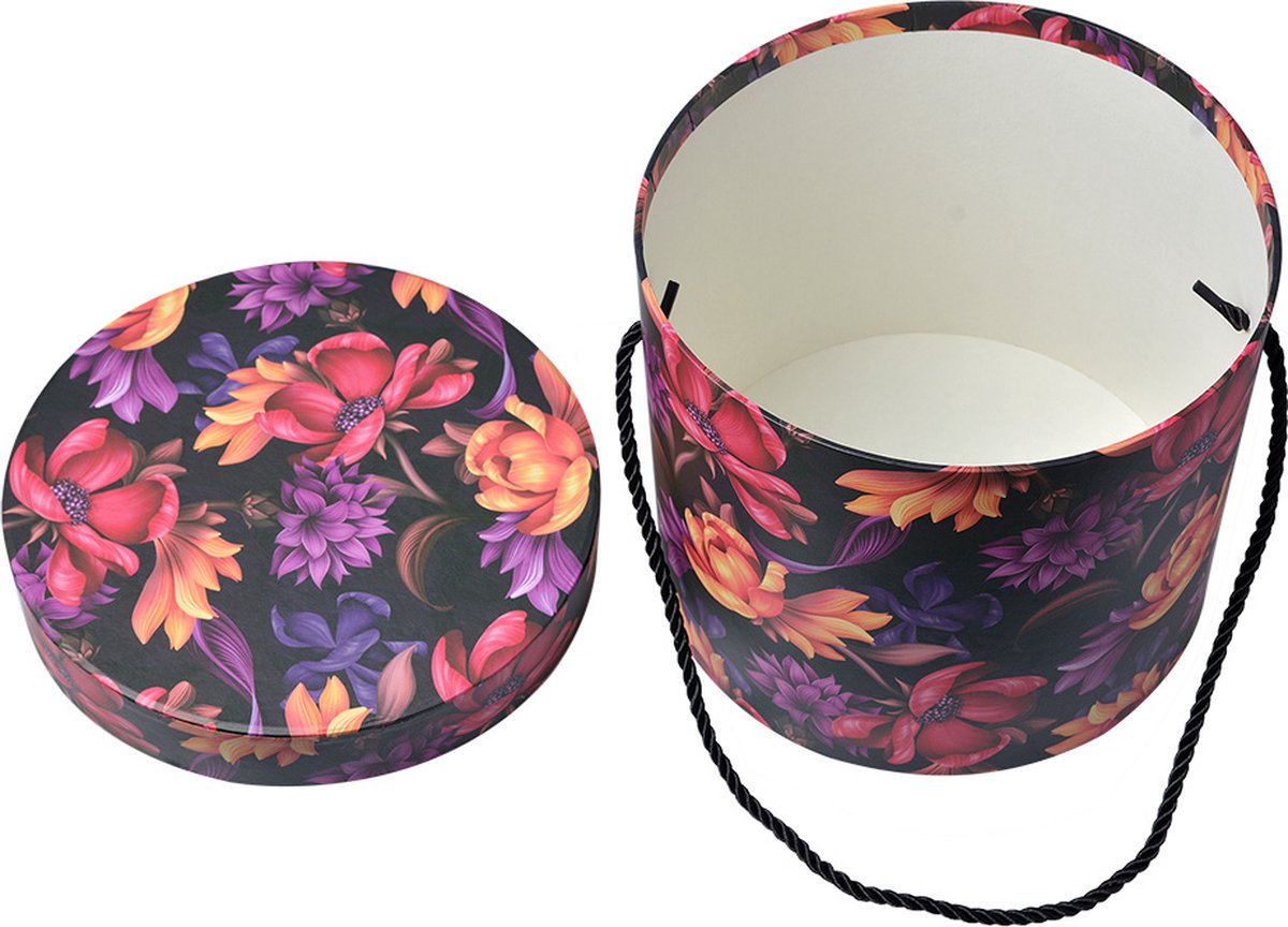 Clayre & Eef Opbergdoos Set van 3 Ø 23x20 / Ø 20x17 / Ø 17x14 cm Oranje Karton Rond Bloemen
