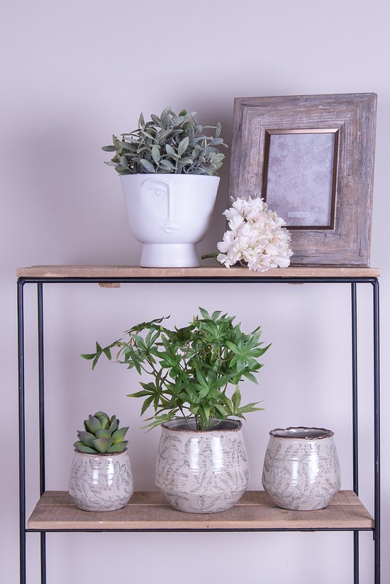 Clayre & Eef Bloempot Ø 17x15 cm Wit Keramiek Gezicht Bloempot binnen Plantenpot Plant pot
