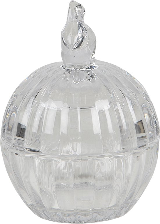 Clayre & Eef Bonbonniere met deksel Konijn 8*8*11 cm Transparant Glas Bonbonschaaltje Bonbonniere Kristal Decoratie Schaal