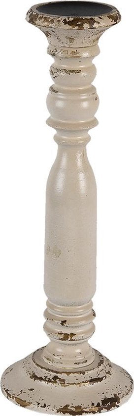 Clayre & Eef Kandelaar Ø 15*42 cm Wit Hout Kaarsenstandaard Kaarsenhouder