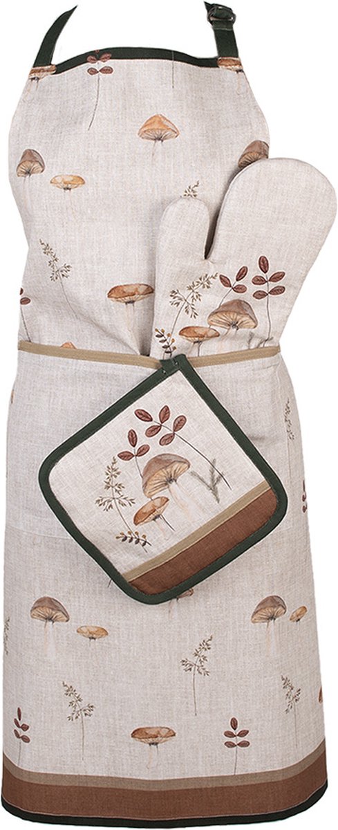 Clayre & Eef Keukenschort 70x85 cm Beige Katoen Paddenstoelen