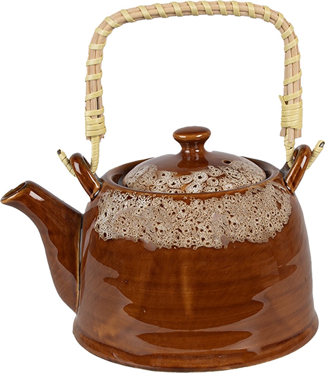Clayre & Eef Theepot met Filter 750 ml Bruin Groen Keramiek Theekan