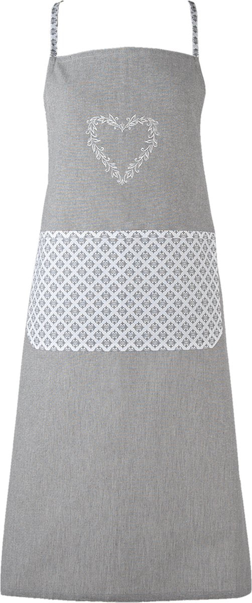 Clayre & Eef Keukenschort 70x85 cm Grijs Wit Katoen Harten Ruiten BBQ Schort