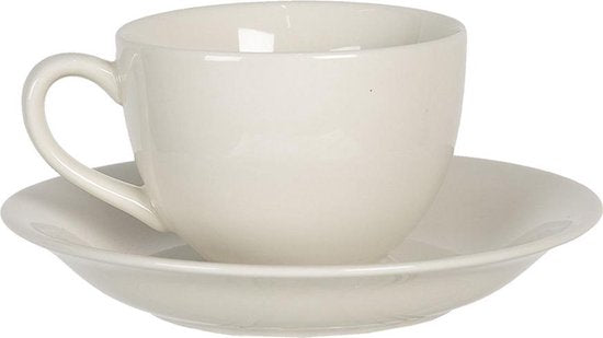 Clayre & Eef Kop en schotel 11*9*7 cm / Ø 15*2 cm / 200 ml Wit Keramiek Rond Hert Servies Cadeau voor haar Cappuccino