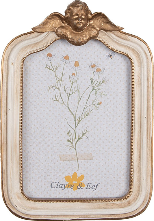 Clayre & Eef Fotolijst 10x15 cm Beige Goudkleurig Kunststof Glas Rechthoek Fotokader