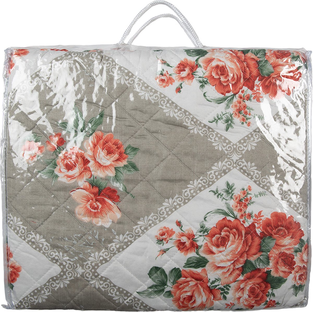 Clayre & Eef Bedsprei 240x260 cm Grijs Roze Katoen Polyester Rechthoek Bloemen Sprei