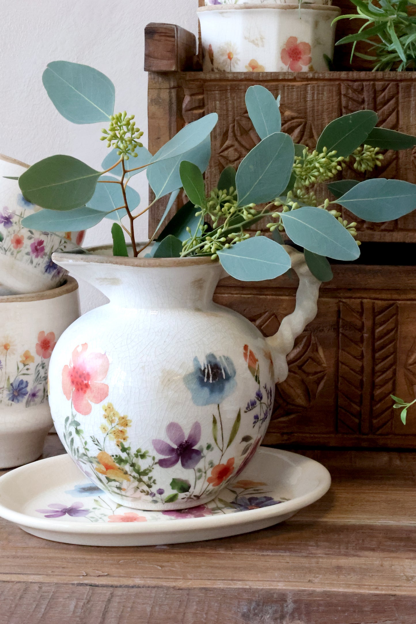 Chic Antique Fleurville Kan met Gedraaide Handgreep – Decoratieve schenkkan voor Bloemen & Interieur – Landelijke Stijl