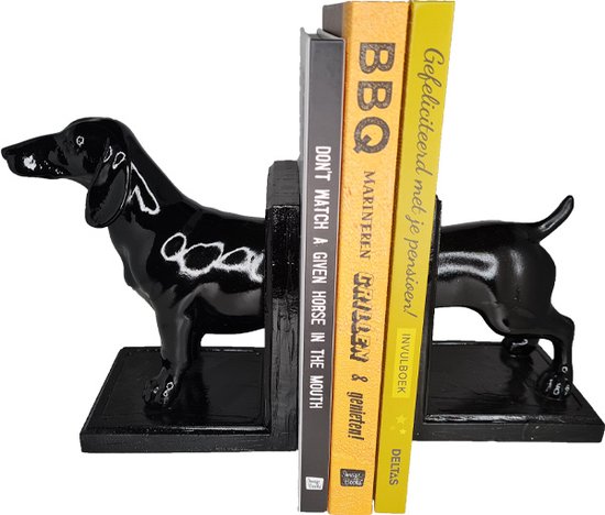 Clayre & Eef Boekensteunen Set van 2 Hond 25*9*15 cm Zwart Kunststof Boekenhouders Boekensteun