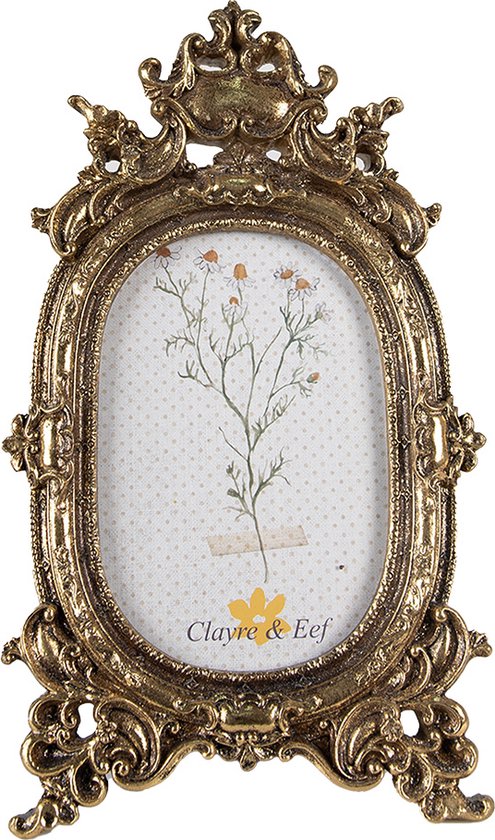Clayre & Eef Fotolijst 10x15 cm Goudkleurig Kunststof Glas Fotokader Wissellijst Foto Frame